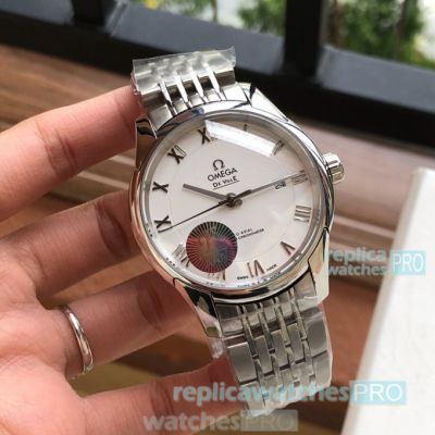 Replica Omega De Ville Mens Watch White Roman Dial SS 41mm